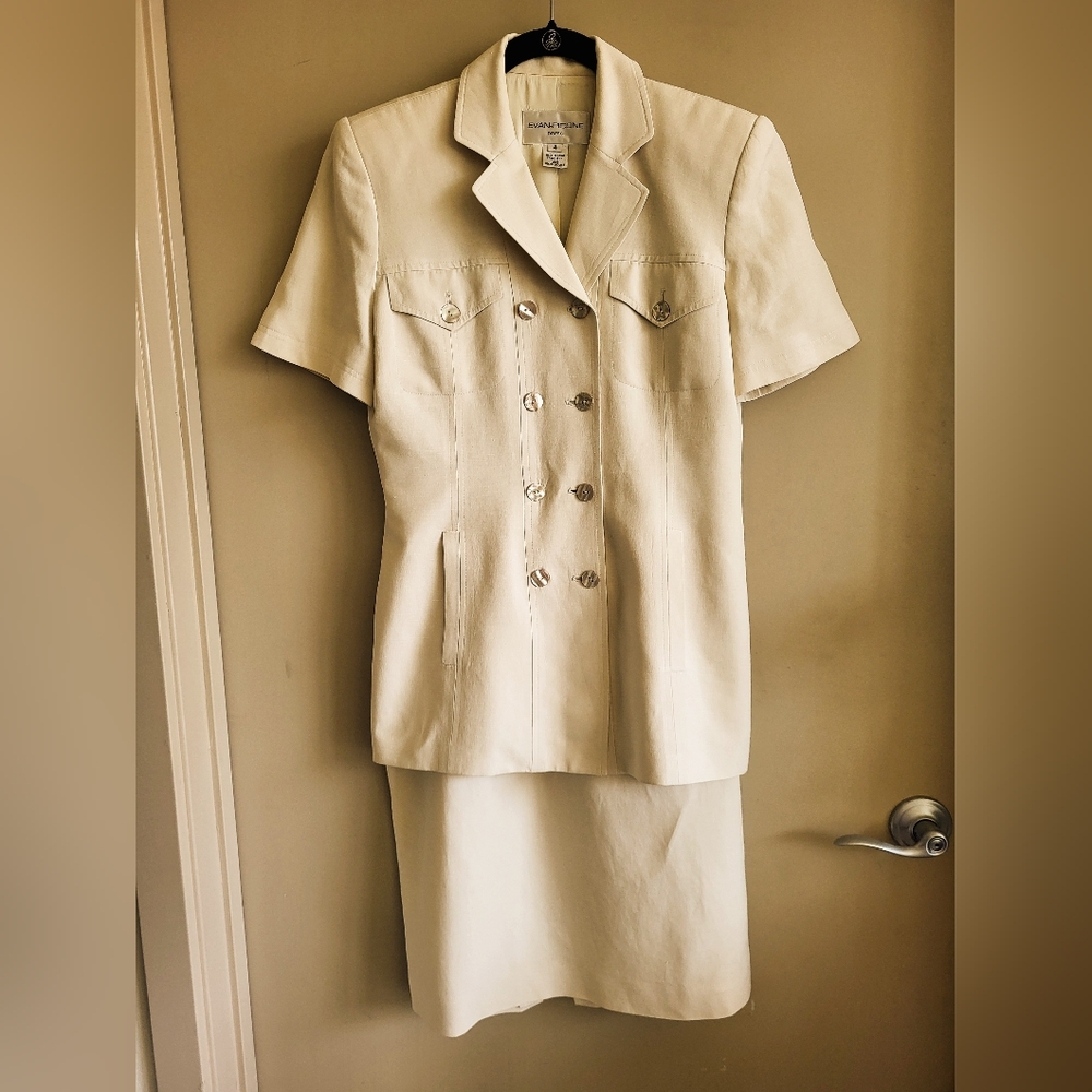 Evan Picone Cream Short-Sleeve Double-Breasted Blazer - Picture 3 of 14